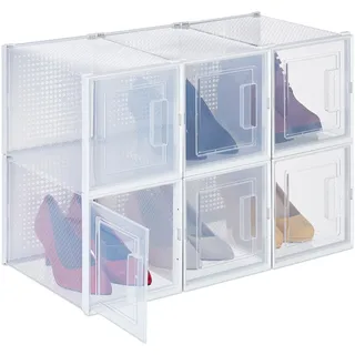 Relaxdays Schuhbox 6er Set 1-tlg. transparent/weiß