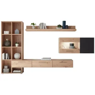 Feldmann-Wohnen Wohnwand Space Eiche Artisan / cosmos grey 3-teilig , Eichefarben, Grau , Holzwerkstoff , 7 Fächer , Rechteckig , 347x182x40 cm , Wohnzimmer, Wohnwände