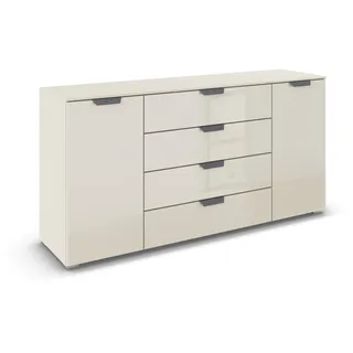 Rauch Möbel Aditio, Kommode für Schlafzimmer, Wohnzimmer, Kinderzimmer, Flur, 2-türig, Glasfront, 4 Schubladen, Soft-Close-Funktion, Sideboard im modernen Look, Farbe Front Glas Beige, Breite 160 cm