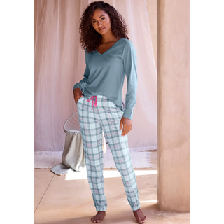 Pyjamahose VIVANCE DREAMS, Damen, Gr. 36/38, N-Gr, grau, rosa, kariert, Single Jersey, Obermaterial: 100% Baumwolle, kariert, Basic schmal lang, Hosen Pyjamahose, mit schönem Alloverdruck, Topseller