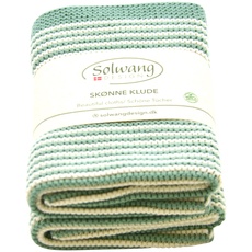 Solwang Waschlappen aus 100 % dänischer Bio-Baumwolle, mit Strumpfband, gestrickt, hergestellt in Indien, quadratisch, 25,4 cm, natur/rustikal, grün, 2 Stück