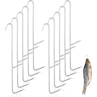 Erzekrim Räucherhaken 10 Stück Räucherhaken Edelstahl, Fischhaken 21cm Silver zum Aufhängen von Geräuchertem Fisch, Fleisch, Wurst Etc (Doppelköpfig)