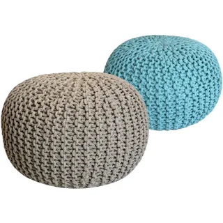 Strickhocker 2er Set Pouf Sitzpouf Sitzpuff Pouf Bodenkissen Ø 55cm beige/mint - Beige, Türkis