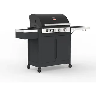 Barbecook Gasgrill-wagen Stella 4311 50MB mit 3 Brenner und Infrarot Seitenbrenner, Wagen mit Türen, schwarz, 174x59x119cm