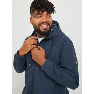 Softshelljacke "JJEBASIC mit Kapuze und wasserabweisendem Stoff", Herren, Gr. 6XL, blau (navy blazer), Softshell, Obermaterial: 100% Polyester, JACK & JONES PLUSSIZE, unifarben, regular fit normal, ohne Ausschnitt, Bündchen, Jacken Softshelljacke, Kunstfaser, regular fit