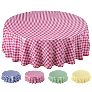 Wachstuch Tischdecke Abwaschbar, pflegeleicht, abwischbar, Rund 160cm, kariert, Rot
