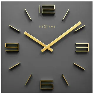 Nextime Wanduhr , Grau, Goldfarben , Holz , 34.5x34.5x4 cm , RoHS, Ce , 3D-Zahlen , Dekoration, Uhren, Wanduhren