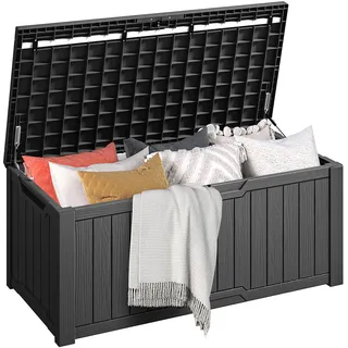 DWVO Gartenbox|450 Liter 142.1x67.6x60cm|Auflagenbox Aufbewahrungsbox Garten Kissenbox Outdoor Gartentruhe |Wasserdicht Gasdruckfeder|Für Sitzauflagen Gartengeräte & Kinderspielzeug|Schwarz