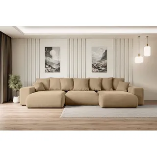 altdecor Ecksofa mit Schlaffunktion und Bettkasten Corner Sofa Eckcouch Couch U-Form universal, links/rechts angeordnet Schlafcouch Ausziehbar Wohnlandschaft ESKAR-U -364x176x84cm Beige - Beige