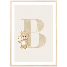 MeinBaby123® Buchstaben Poster DIN A4 Kinderzimmer Mädchen und Junge | Babyzimmer Deko | Bilder Kinderzimmer | Geschenkideen zur Geburt | Anfangsbuchstabe B (süßer Bär)