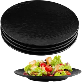 suaywo 4er Set Speiseteller Schwarz, Wiederverwendbar Kuchenteller Schwarz Salatteller Durchmesser 20,2 cm Schwarzes Melamin Teller Set Ideal für Grillen, Frühstück, Mittagessen und Abendessen
