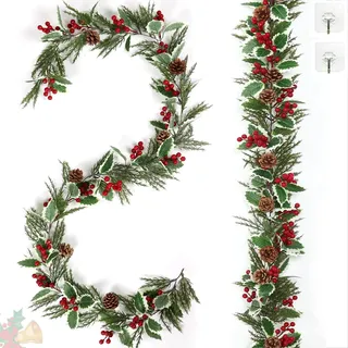 Künstliche Weihnachtsgirlande Künstliche Beerengirlande 2 Stück 4M | mit Tannenzapfen Tannennadeln Weihnachtskranz für die Weihnachtsfeier, Weihnachtsbaumschmuck