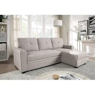 Atlantic Home Collection Ecksofa »Gerrit L-Form, B: 216 cm« mit Bettfunktion & Bettkasten, beige