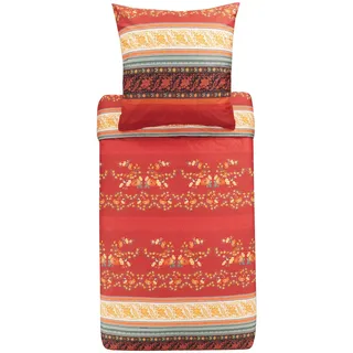 BASSETTI Bettwäsche Garnitur Orosei R1 aus Baumwolle Mako-Satin in der Farbe Rot 2-Teilig mit Reißverschluss, Maße: 155cm x 220cm, 80cm x 80cm, 9323454