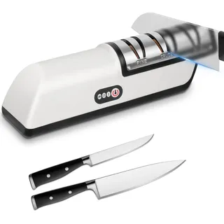 Vicloon 2-Stufen Elektrischer Messerschärfer, Wiederaufladbarer USB Messerschleifer für Grob- & Feinschliff, Rutschfeste Basis, Ideal für Küchenmesser, Scheren und Andere Meisten Gängigen Messerarten