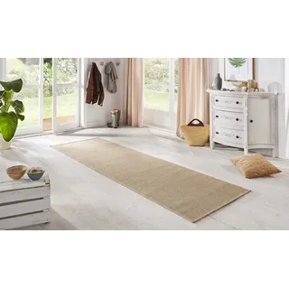 Bt Carpet Nature Läufer In- und Outdoor – Schlingen Küchenläufer Rutschfest Flachgewebe Kurzflor Woll-Optik Fineloop Küchenteppich für Flur, Küche, Garten, Terrasse, Badezimmer – Naturbeige, 80x350cm