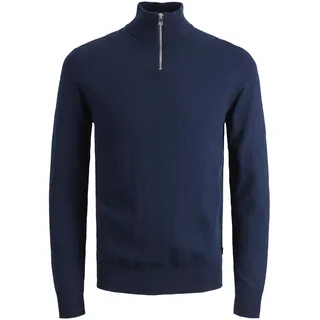 JACK & JONES Herren Dünner Strickpullover | Stehkragen Sweater mit Reißverschluss | Langarm Basic JJEEMIL, Farben:Navy, Größe Pullover:S