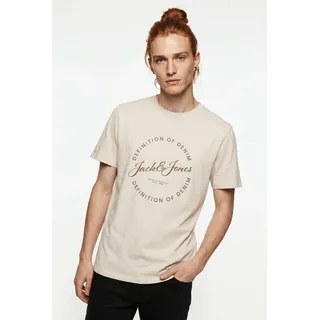 T-Shirt JACK & JONES "JJGRAYSON TEE SS CREW NECK", Herren, Gr. S, moonbeam, Jersey, Obermaterial: 100% Baumwolle, bedruckt, regular fit normal, Rundhals, Shirts T-Shirt, Baumwolle, regular fit, Topseller