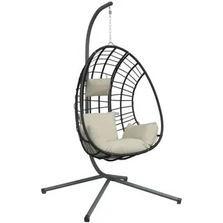 vidaXL Hängesessel Ei-Design mit Ständer Beige Rattan und Stahl - Beige