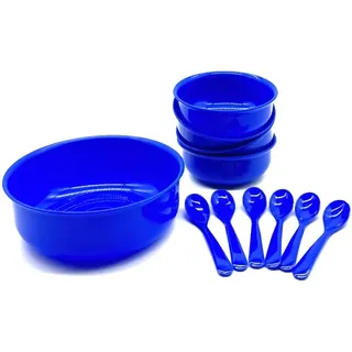 Kimmel 5 Stück Schale Schüssel im Set Müslischale Frühstücksset Bowl Kindergeschirr Dessertschalen Salatschüssel 1x750 ml+4x200 ml+Löffel, Kunststoff, Mehrweggeschirr, Farbe blau