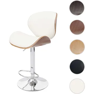Barhocker Foxrock, Barstuhl, Holz Bugholz Retro-Design ~ Walnuss-Optik, Kunstleder creme
