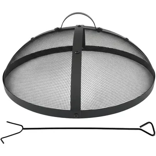 Relaxdays Funkenschutz für Feuerschale, Ø 60 cm, inkl. Schürhaken, mit Griff, rundes Funkenschutzgitter, Stahl, schwarz