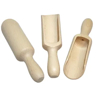 EFO Schaufel Holz 17 cm 3er-Set | Messlöffel für Gewürze, Tee, Salz, Reis | Holzschaufel für vielseitige Anwendungen in Küche und Bad | Handgefertigte Salzlöffel Holz Mini zum Dosieren | Buchenholz