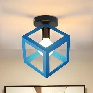 iDEGU Retro Deckenleuchte im Geometrischen Design Moderne Deckenlampe mit Würfel Lampenschirm Vintage Lampe E27 Deckenleuchte für Schlafzimmer Wohnzimmer Flur Küche Café Restaurant, 16 cm, Blau