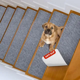 MBIGM 15er Set Stufenmatten 20 cm X 76 cm Treppenteppich Selbstklebend Sicherheit Stufenteppich für Kinder, Älteste und Haustiere, HellGrau