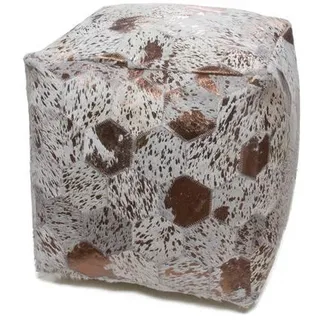 Kayoom Pouf , Creme, Chromfarben , Leder , Echtleder , Patchwork , Füllung: Polystyrol , 45x45x45 cm , Wohnzimmer, Sessel, Hocker & Hockerbänke, Poufs