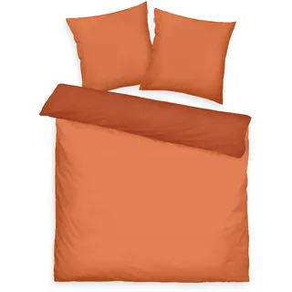 Herding TOM TAILOR Satin-Bettwäsche, 2*80x80 cm + 200x220 cm, 100% Baumwolle/Satin, mit Doppelnaht am Kissen, Wendemotiv und farbigem Markenreißverschluss, TWO-TONE SOLID COLORS (Warm Coral)