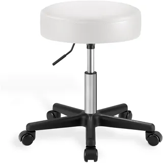 SONGMICS Barhocker auf Rollen, Barstuhl, höhenverstellbarer, Drehhocker, PU-Bezug, Arbeitshocker für Kosmetikstudios, Friseursalons, Büros, Praxen, wolkenweiß LJB061W01