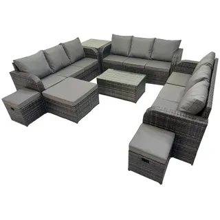 Fimous Gartenmöbelgarnitur mit Kissen Polyrattan Dunkelgrau 12-Sitzer , Metall, Kunststoff, Glas , Füllung: Schaumstoff,Schaumstoff , rechteckig , Gartenmöbel, Gartengarnituren, Gartenmöbel-Sets