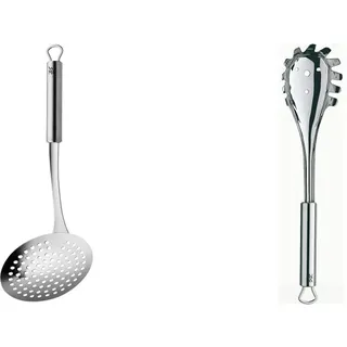 WMF Profi Plus Schaumlöffel Edelstahl 30 cm, Schaumkelle, Cromargan Teilmattiert, Spülmaschinengeeignet & Spaghettilöffel 32 cm