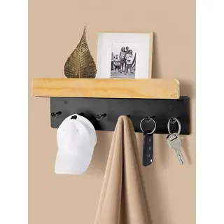 WJUAN 35cm Schlüsselbrett mit Ablage und 6 Haken – Wand Schlüsselhalter aus Metall und Holz – Wandorganizer für Flur, Eingang, Küche, Garderobe