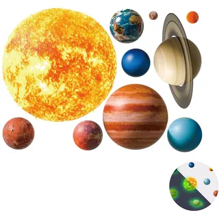 DIY Sonne Erde Fluoreszierend Wandaufkleber Leuchtaufkleber Sonnensystem Wandaufkleber Abnehmbare Space Planet Wandtattoos Wanddeko Leuchtsticker für Kinder, Wände, Decken, Schränke, Kühlschränke
