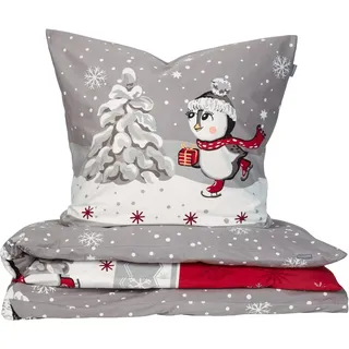 SCHIESSER Bettwäscheset Telso - Feinbiber - 2-teilig - 155 x 220 cm - Grau