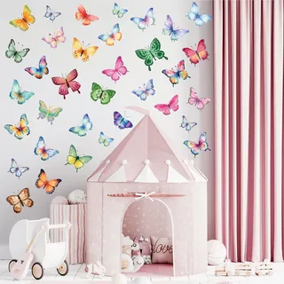 62 Stück/8 Blätter Wandtattoo Schmetterlinge, Bunte Schmetterling Wandsticker Mädchen,Rosa Wandaufkleber Selbstklebend,Wanddeko für Kinderzimmer Mädchenzimmer Babyzimmer Schlafzimmer (Schmetterlinge)