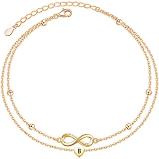 Zelnff Fußkettchen Rose Gold mit Buchstaben wasserfest I Fußkette für Damen (B)