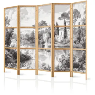 Muralo Paravent Japanischer 5-tlg 225x172 cm Schwarz-Wei e Landschaft , Grau , Holz, Textil , Pinie , Landschaft/Berg , Rechteckig , 225x172x3 cm , Wohnzimmer, Raumteiler, Paravents