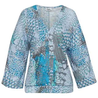 Buffalo Fledermausshirt mit Animaldruck, lockere Bluse mit V-Ausschnitt, Blusenshirt, blau