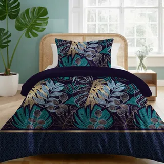 Dreamzie Bettwäsche Set 140x200 cm mit 1 Kissenbezug 65x65 cm – Dschungel-Muster – Bettwäsche für Einzelbett aus 100% Mikrofaser – Oeko-Tex Zertifiziert – Ohne Schadstoffe