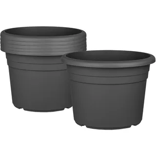 BigDean 6X Blumentopf Ø 35 cm Anthrazit Kunststoff Pflanztopf 35 x 25 cm | Containertopf, Übertopf, Pflanzkübel rund, Stabile Blumentöpfe, Robust & Langlebig, UV Beständig, Wetterfest