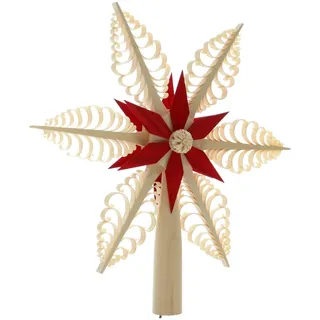 Baumschmuck el beleuchtet Christbaumspitze Natur Rot BxH 26x26xcm NEU Holzspitze