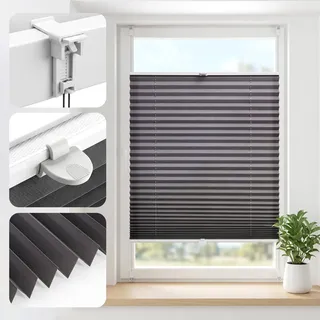 SALCAR Plissee ohne Bohren Klemmfix für Fenster & Türen, lichtdurchlässig & Blickdicht, Faltrollo stufenlos verstellbar, Sichtschutz mit Alu-Leisten, Anthrazit, B 80 x H 120 cm