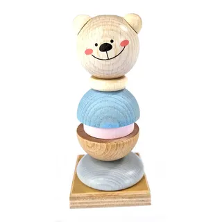 Hess Holzspielzeug 14978 - Stapelspiel aus Holz, Motiv Bärchen, handgefertigt, für Kinder ab 3 Jahren, Turm mit Ringen und Kugelkopf