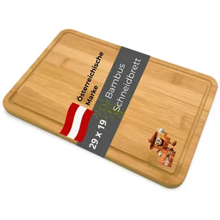 Bambus Schneidbrett mit Saftrille 29 x 19 cm – Massives Holz Schneidebrett, Messerfreundlich, Nachhaltig & Hygienisch – Küchenbrett für Fleisch, Gemüse, Obst – Servierbrett & Küchenaccessoire