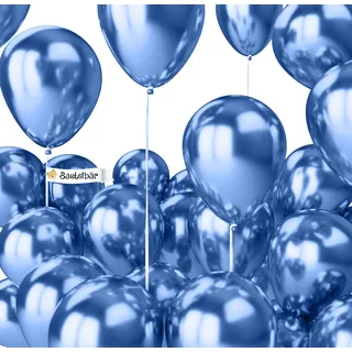 BIO Luftballons Blau [25 Stück] Glänzend/Chrome • Ø38cm XXL • MADE IN EU • Umweltbewusst & Kompostierbar Bio Ballons • 100% Naturlatex • Helium Blaue Luftballon - Luftballons Geburtstag