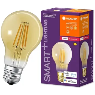 LEDVANCE Smarte LED-Lampe mit ZigBee-Technologie für E27-Sockel, goldenes Glas ,Warmweiß (2400K), 680 Lumen, Ersatz für herkömmliche 52W-Leuchtmittel, smart dimmbar, 1-er Pack