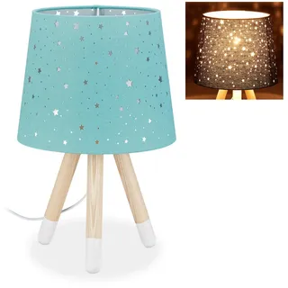 Relaxdays Tischlampe Kinderzimmer , Türkis , Metall, Holz, Textil , E14 , 25.5x40x25.5 cm , Lampen & Leuchten, Kinderzimmerlampen